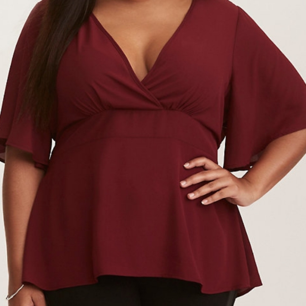 SOLD‼️ Torrid Burgundy Smocked Tie Back Babydoll Top